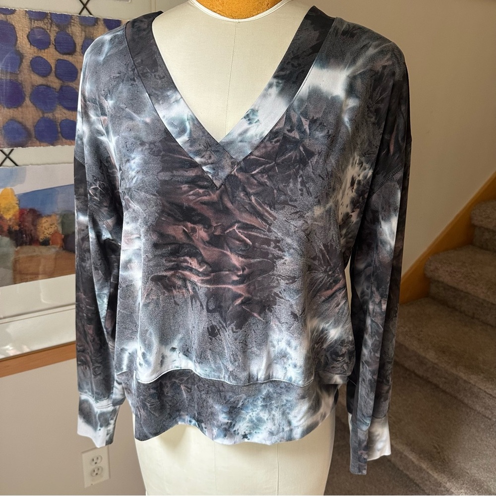 Karen Kane V-Neck Long Sleeve Top - tie dye - blue ice